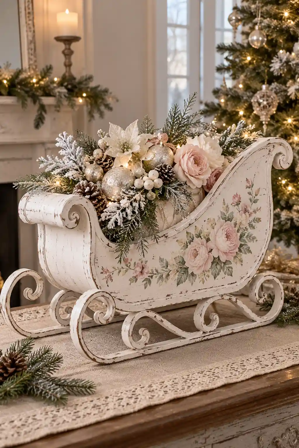 06 white shabby chic floral sleigh