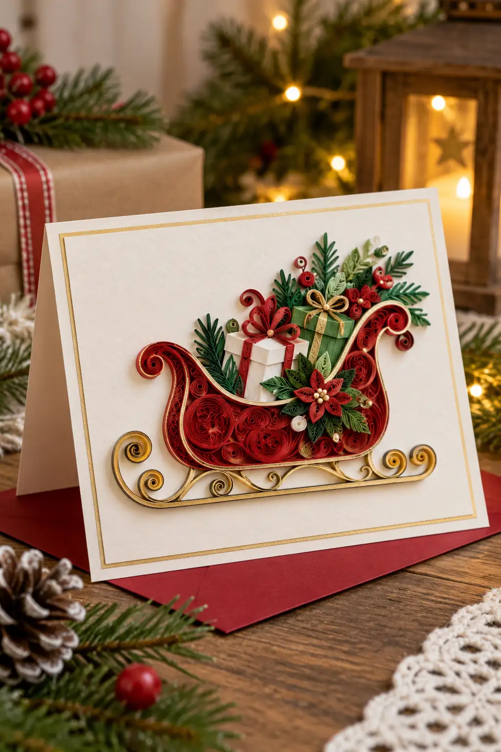 10 paper quilled sleigh card no writing
