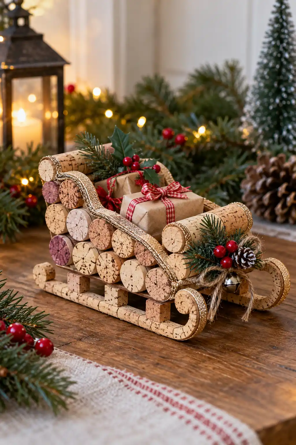 13 wine cork miniature sleigh