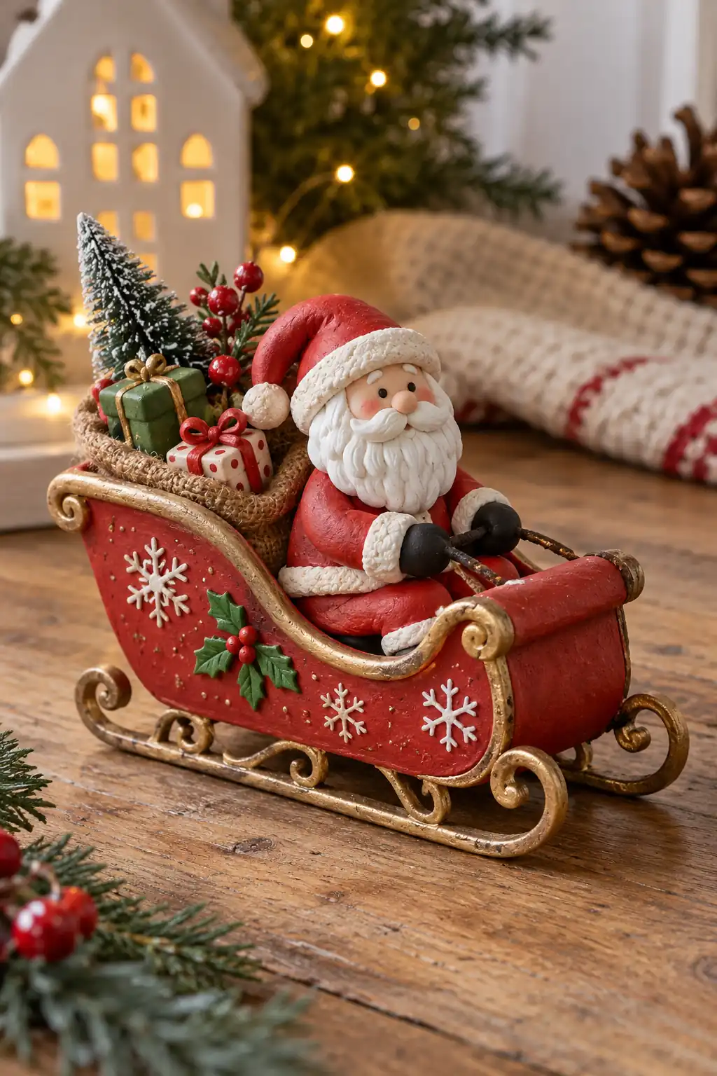 18 miniature clay santa sleigh