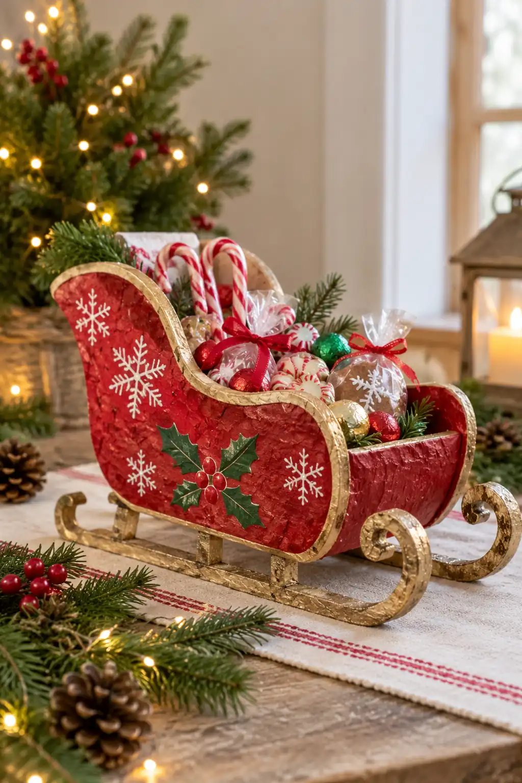 19 paper mache candy sleigh