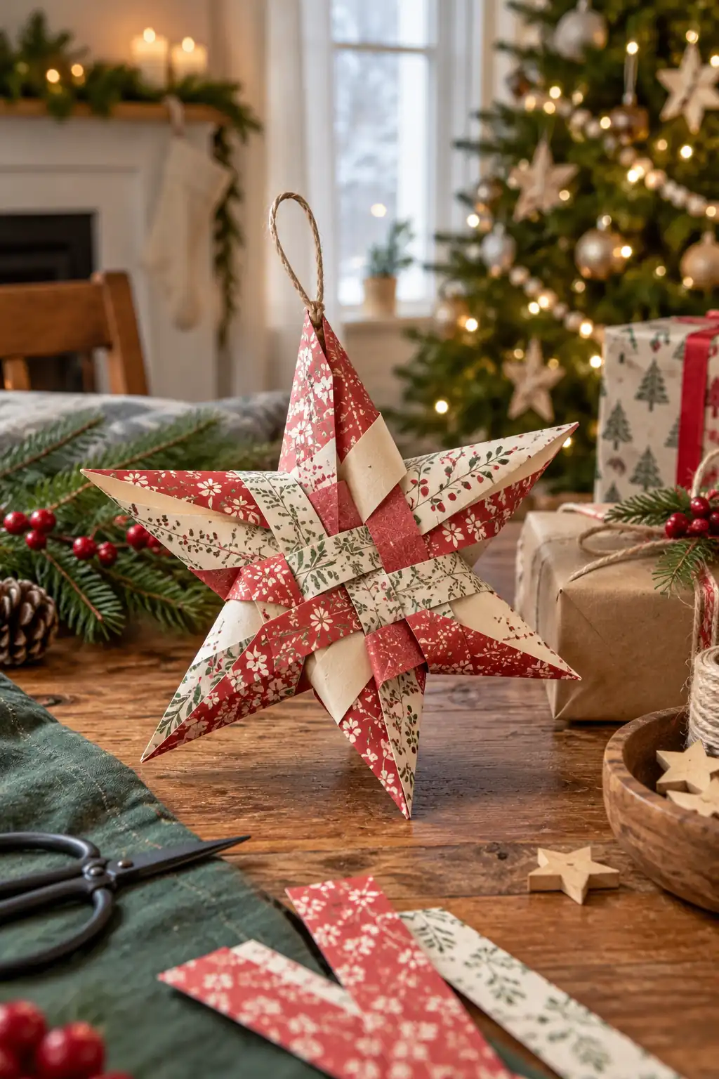 Woven paper strip star, one of these christmas star craft ideas