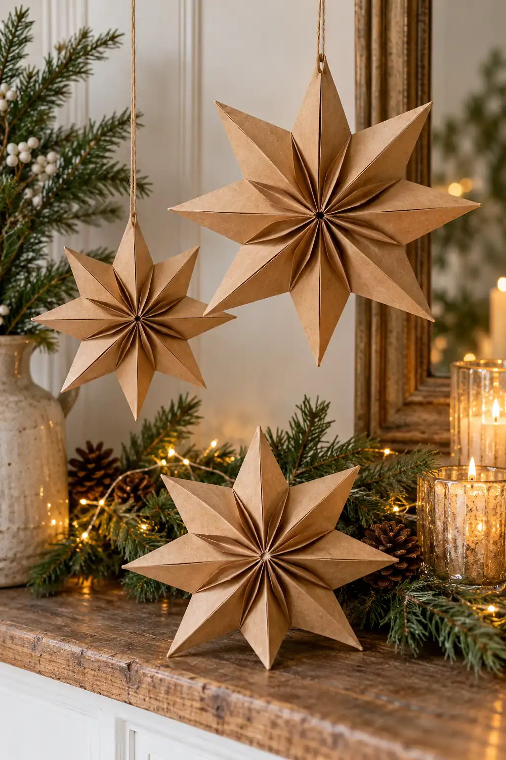 Folded kraft paper stars, one of these christmas star ideas