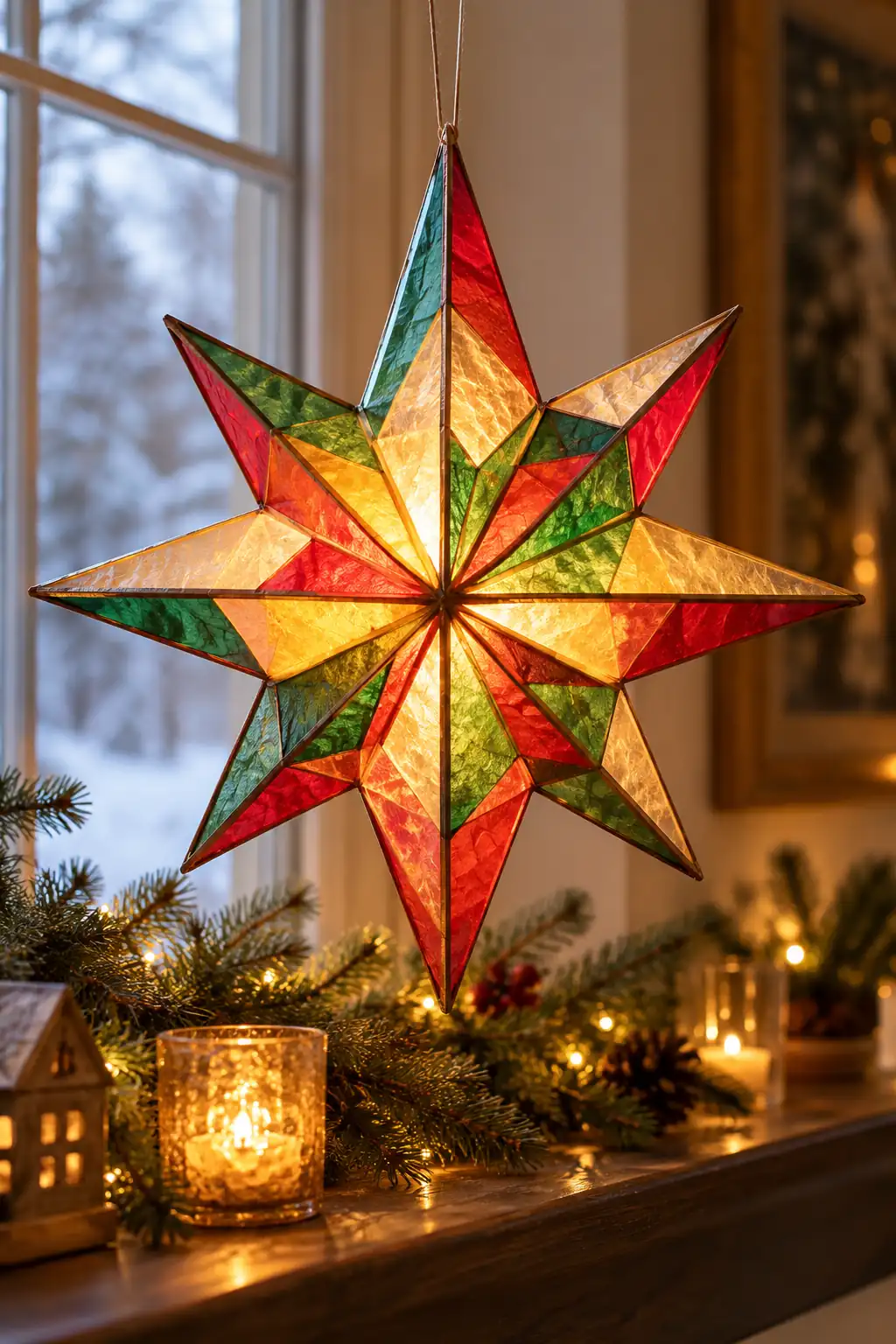 19 stained glass effect tissue star