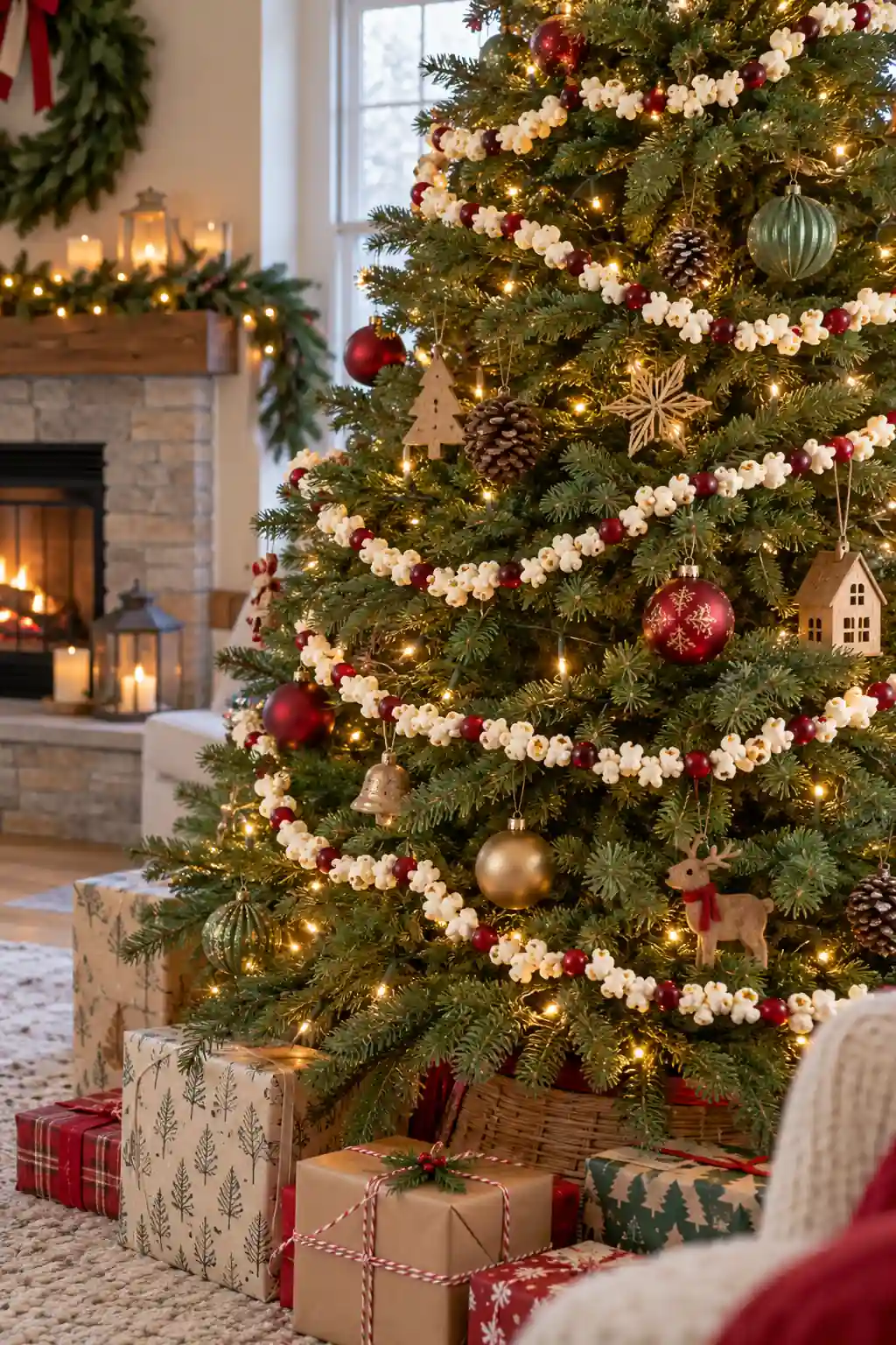 Popcorn and cranberry garland, one of these christmas tree garland ideas