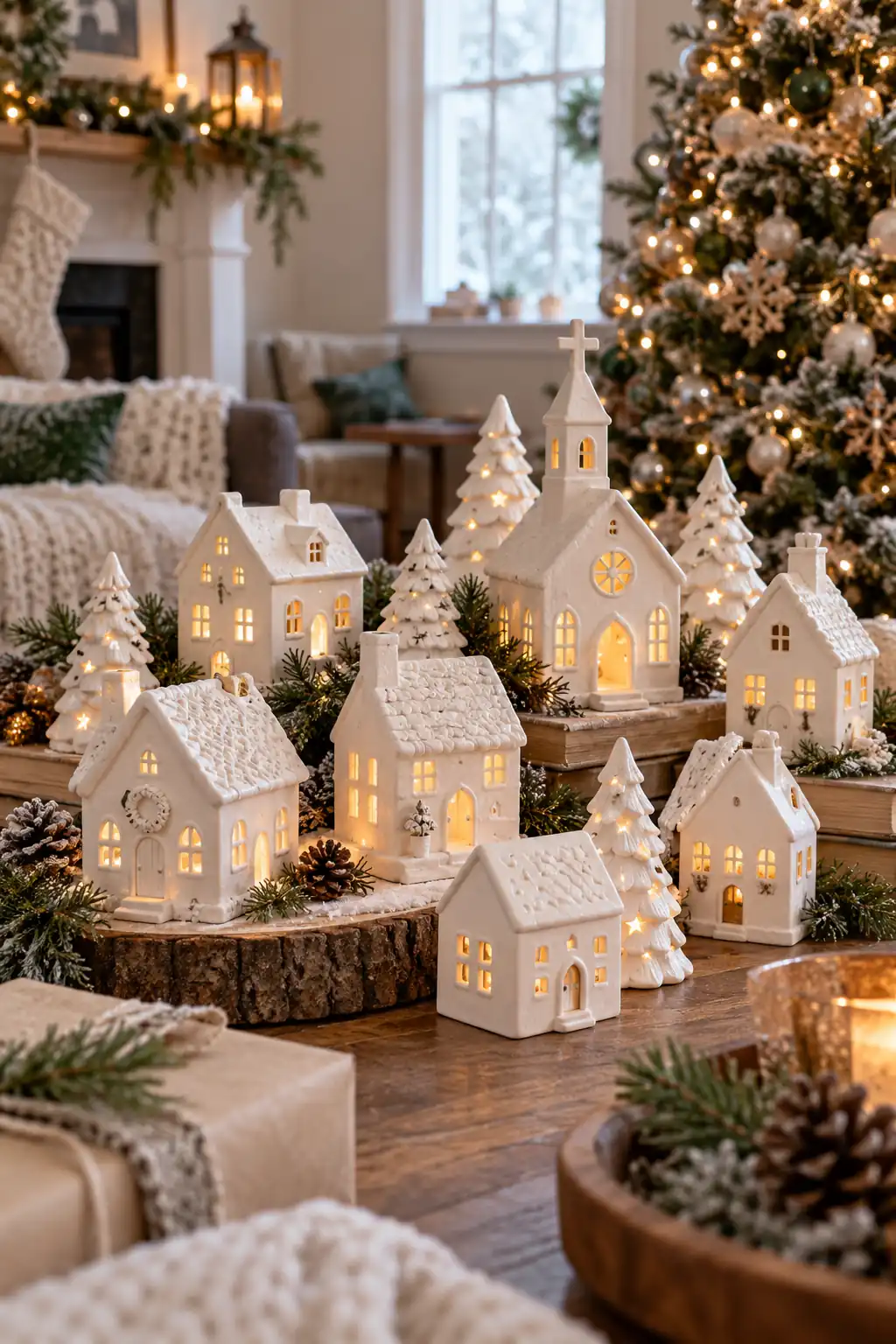 16 white ceramic style clay village