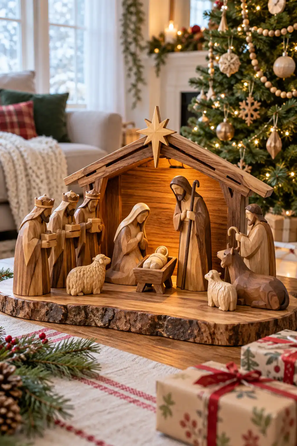 01 carved wood nativity