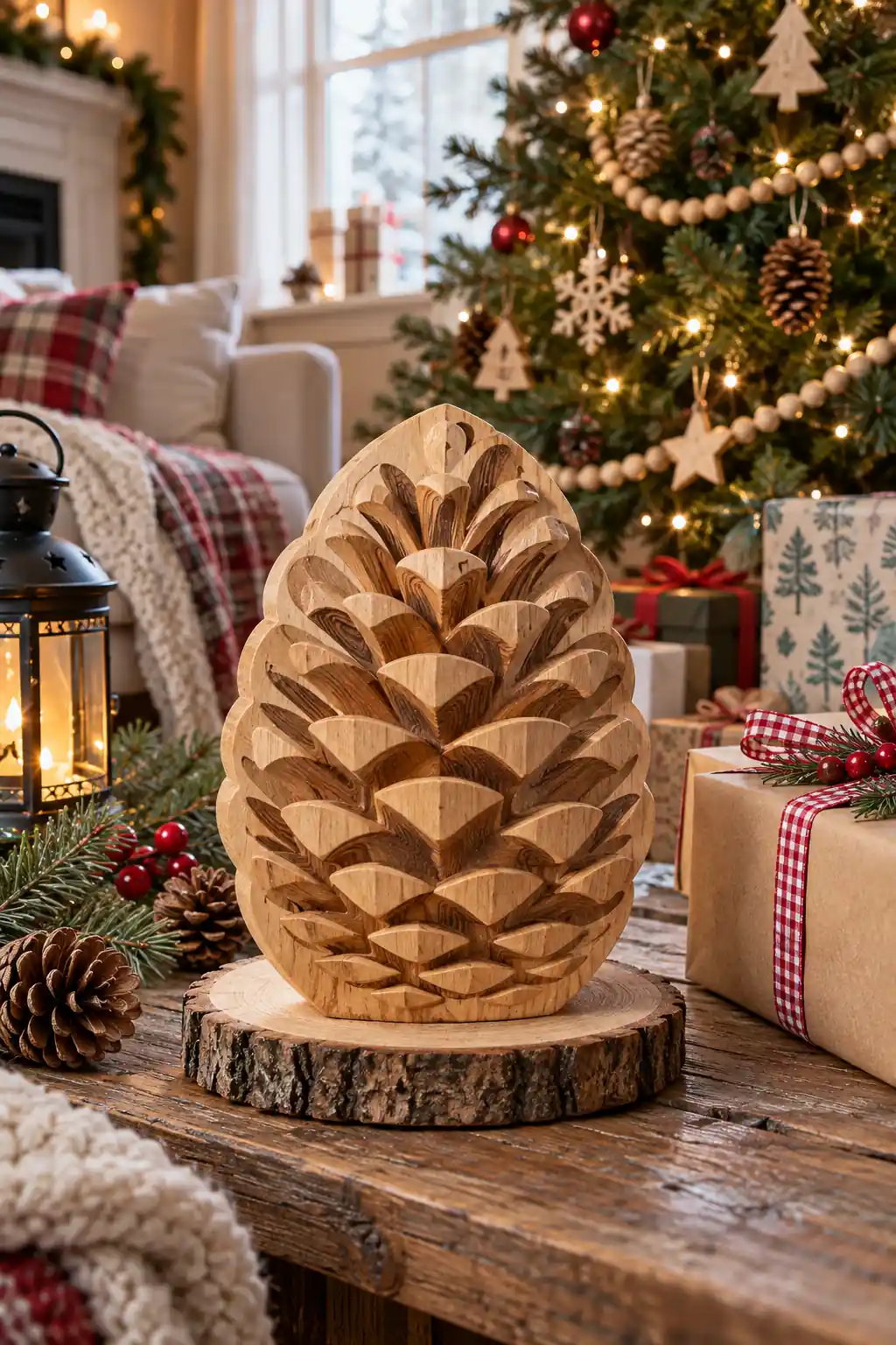 12 carved pinecone relief