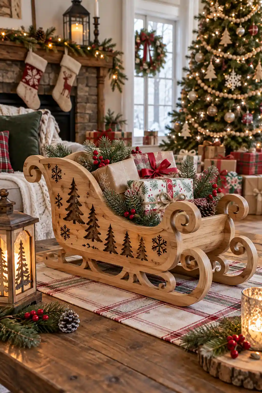 14 wood sleigh centerpiece
