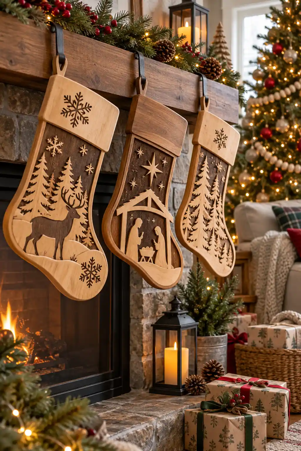 16 carved christmas stockings