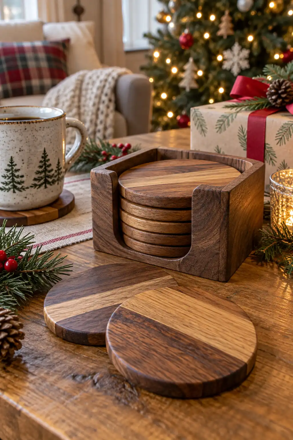 06 wooden coaster set