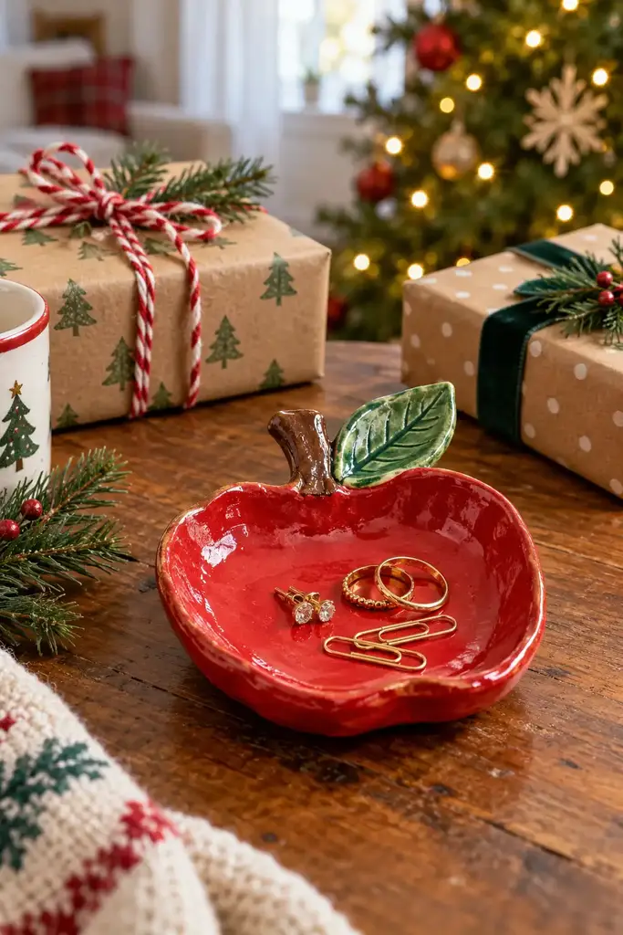Apple clay trinket dish, one of these diy christmas gifts for teachers