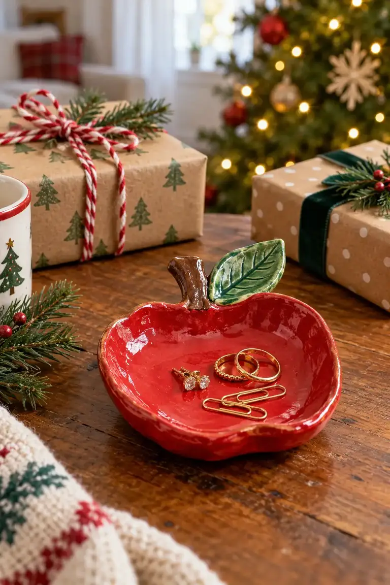 Apple clay trinket dish, one of these diy christmas gifts for teachers