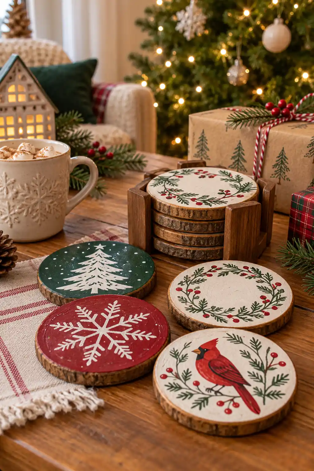 13 painted wood coasters