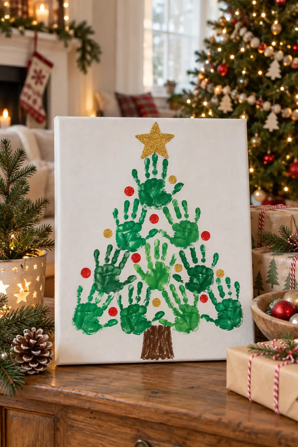 Handprint tree canvas, one of these handprint christmas craft ideas