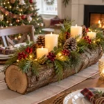 Woodland log centerpiece, one of these tabletop christmas decor ideas