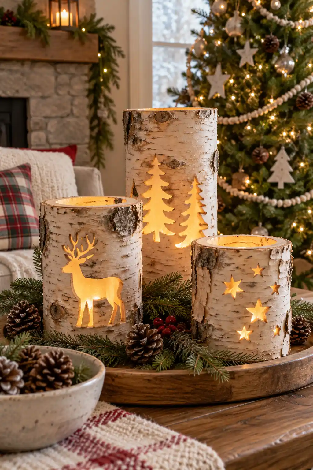 02 birch log lanterns