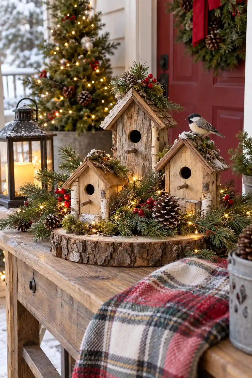 12 rustic birdhouse display